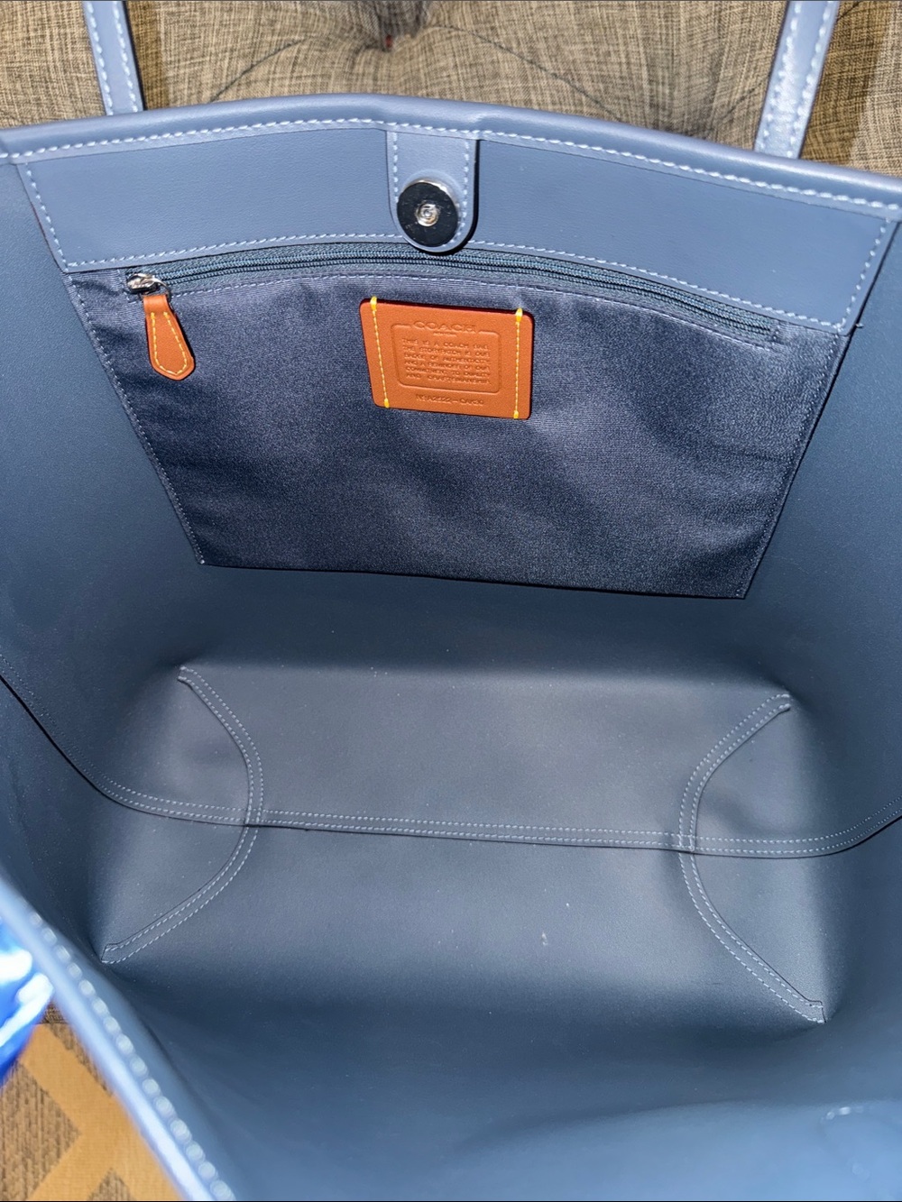 Coach Bag Denim Coated Canvas City Tote Patent Leather Dark Navy Tote NWOT RARE - Picture 11 of 17